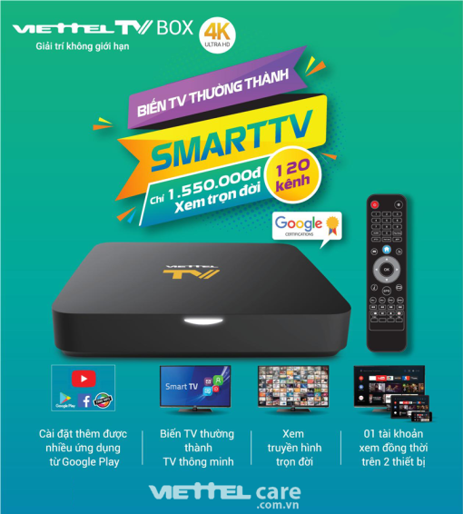 Viettel TV box 4K biến tivi thường thành smart TV thông minh